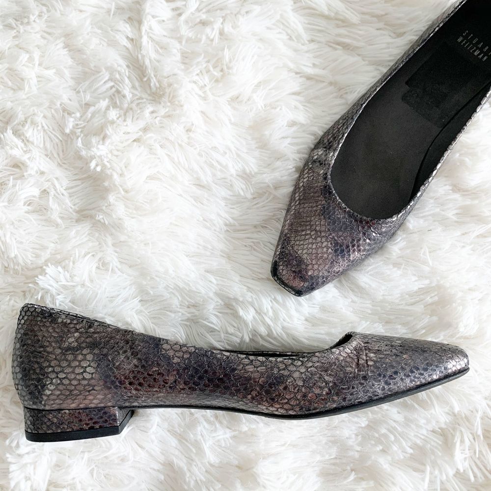 Stuart Weitzman Embossed Leather Flats Square 11N